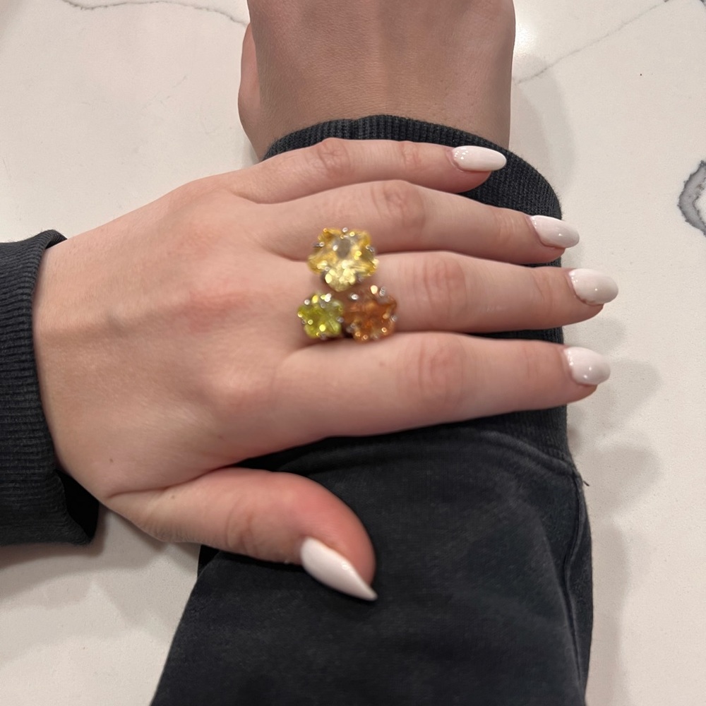 Beautiful silver multi stone flower ring size 8